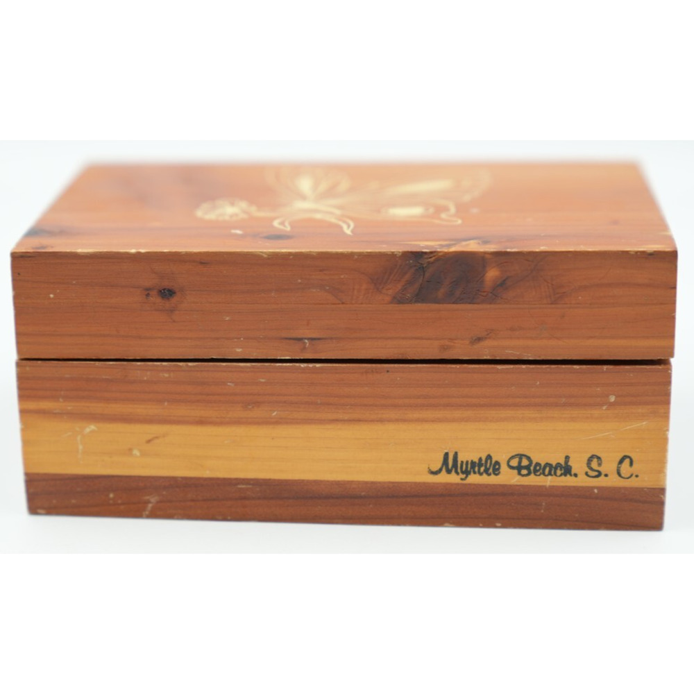 Vintage Cedar Keepsake Box โ Butterfly Engravingโ โ Myrtle Beach, SC Souvenir
